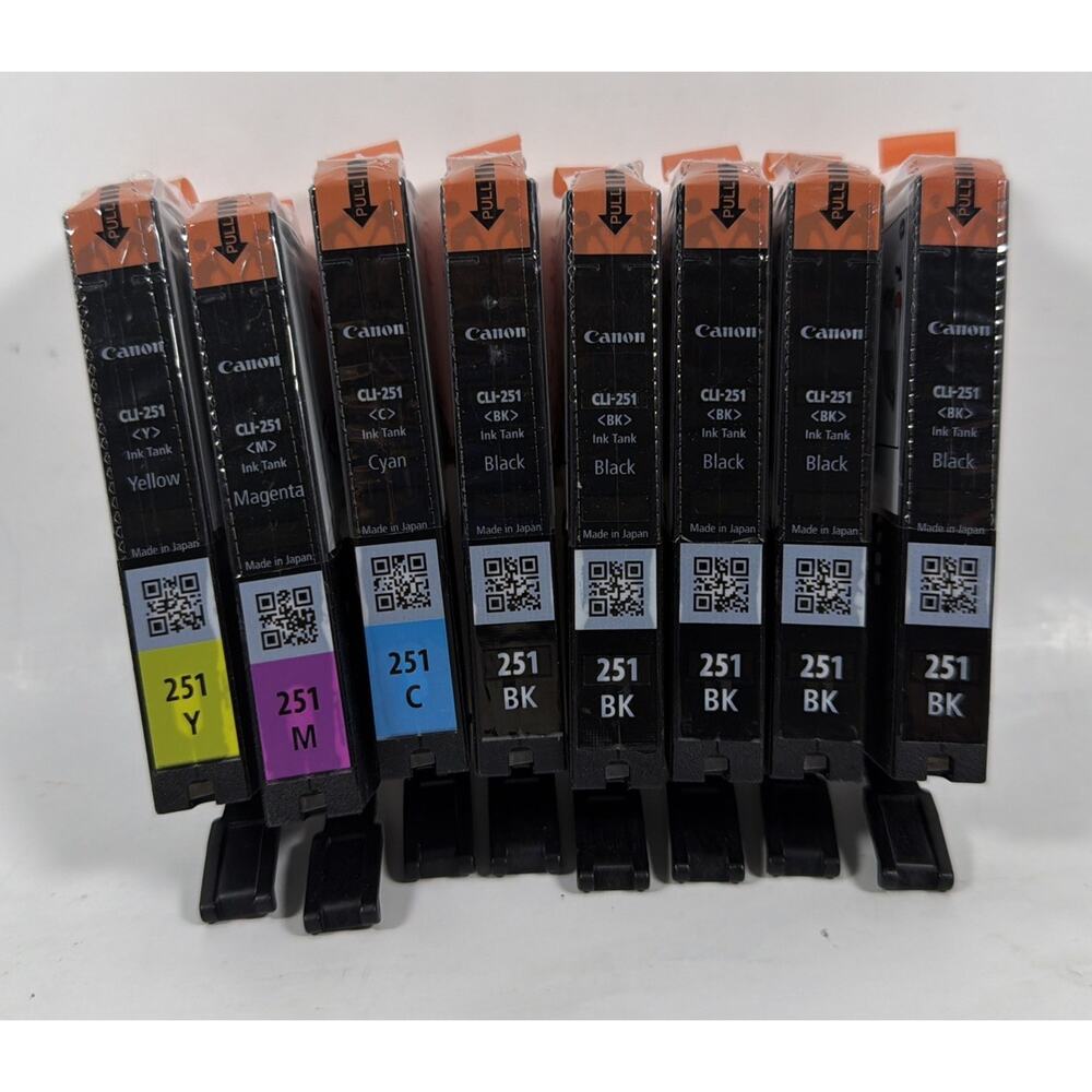 8 Canon 251 Inks - 1x Magenta 1x Yellow 1x Magenta & 5x Black - Open Box